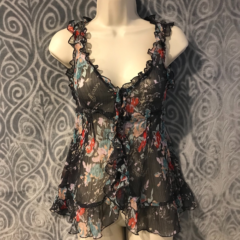Aldo trevi black sheer flirty and floral top
